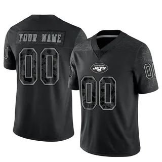 Custom New York Jets Men's Limited Custom Reflective Nike Jersey - Black