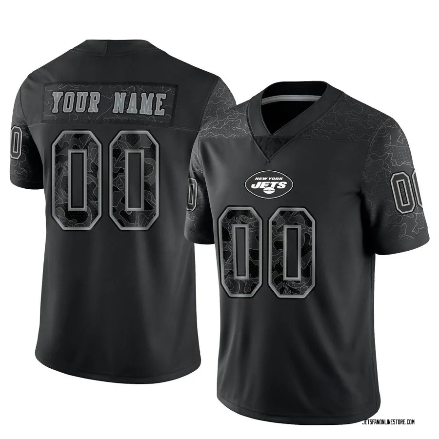 Custom New York Jets Men's Limited Custom Reflective Nike Jersey - Black